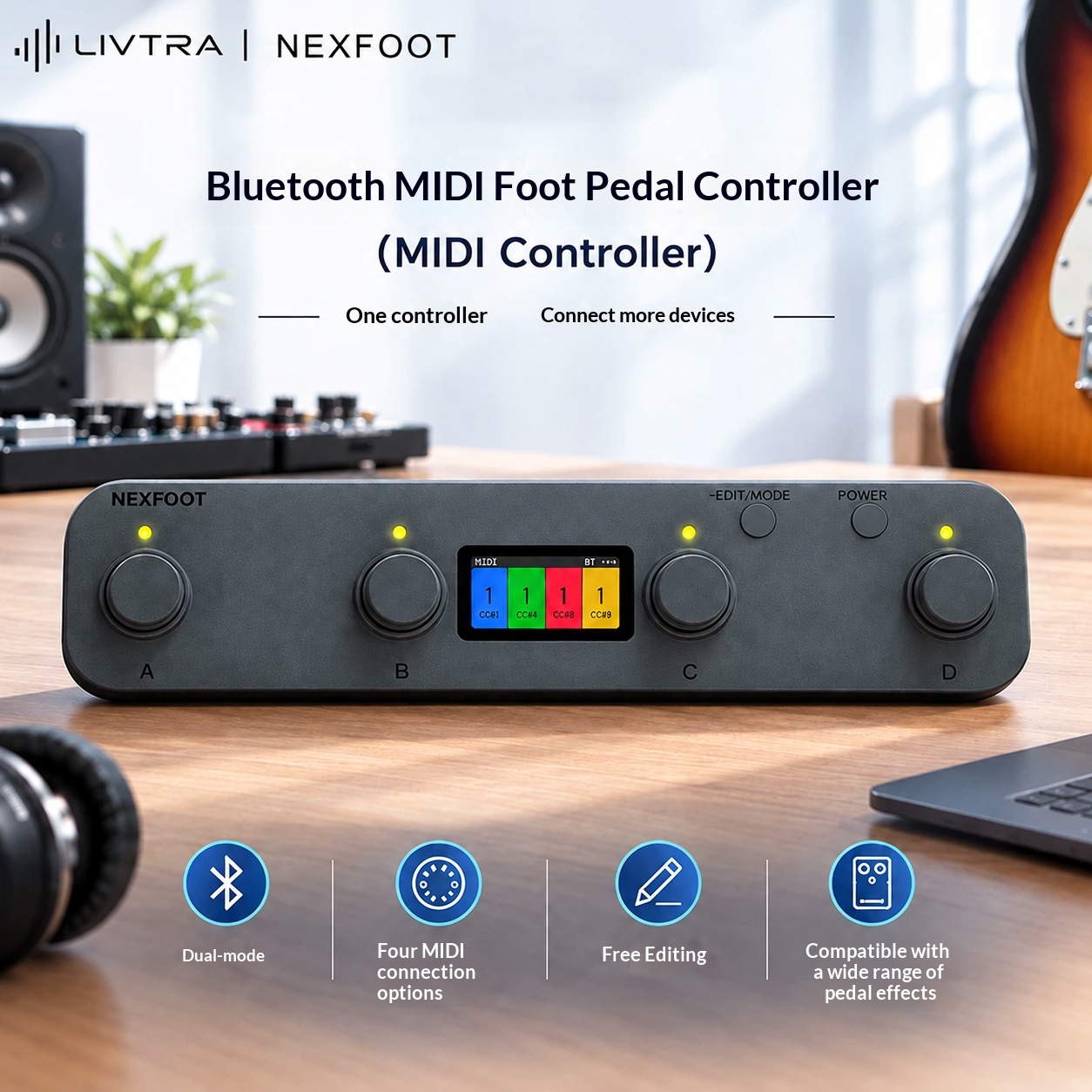 Midi Controller Pad - LIVTRA NEXFOOT: Controlador de pedal MIDI